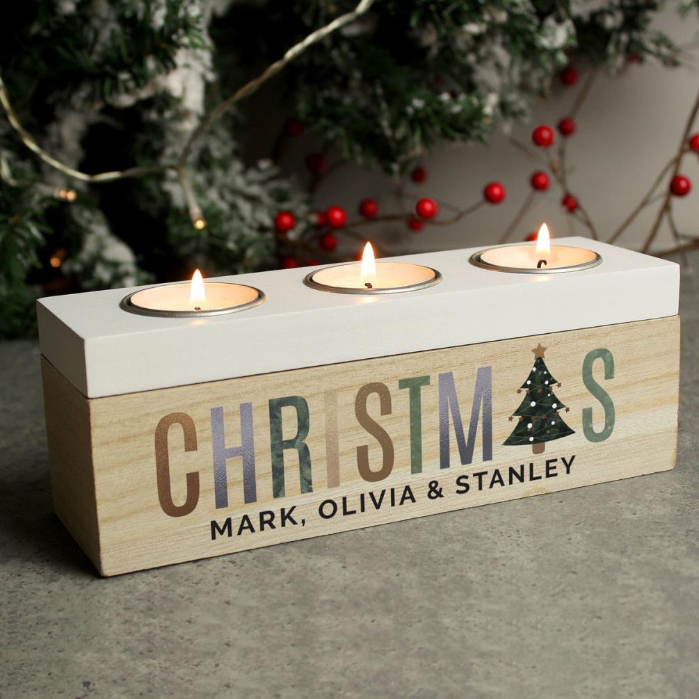 Personalised Christmas Tree Triple Tea Light Box Extra Image 3